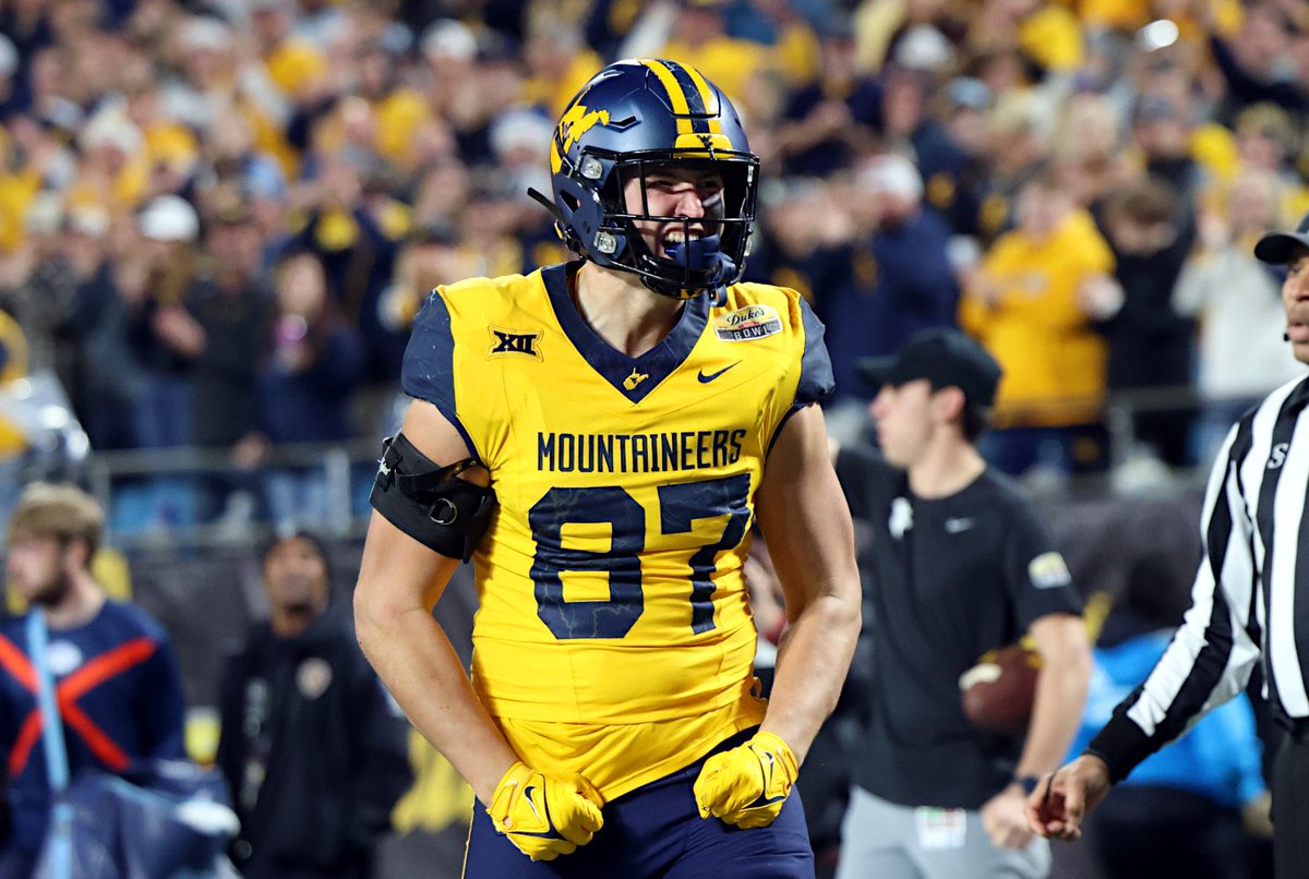 #WVU tight end Kole Taylor finished the year with 35 catches for 444 yards and 4 touchdowns. He led pass catchers with 6 missed tackles forced. That receiving production at the position is more than the previous two years combined 33 catches for 269 yards.