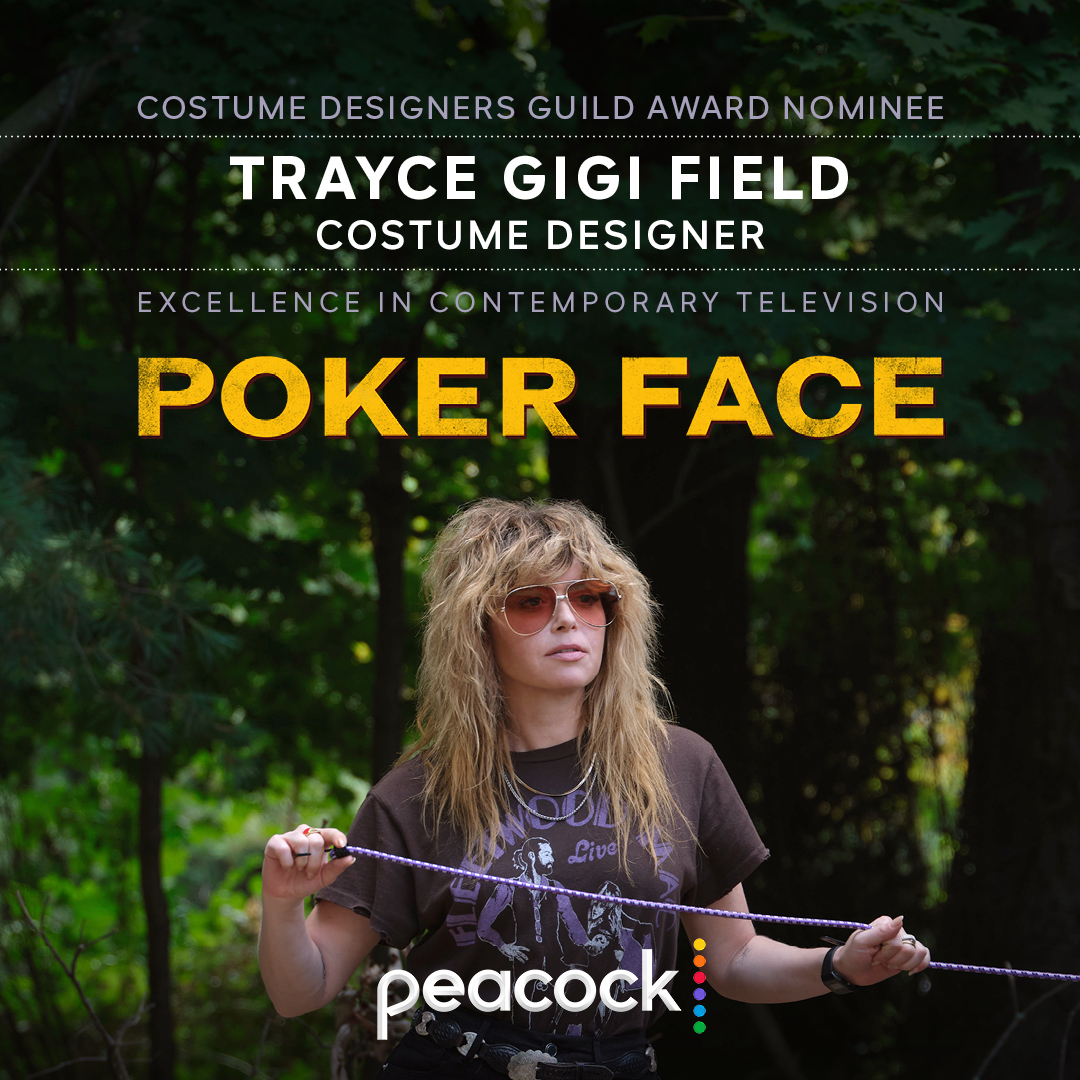 NoraZuckerman's tweet photo. Could not be more proud of @TrayceGigiField and her #PokerFace team for this nomination!  So glad to see her GENIUS work get recognized.   🔥♦️♣️♥️♠️🔥👏👏👏 https://t.co/jilZok6GbP