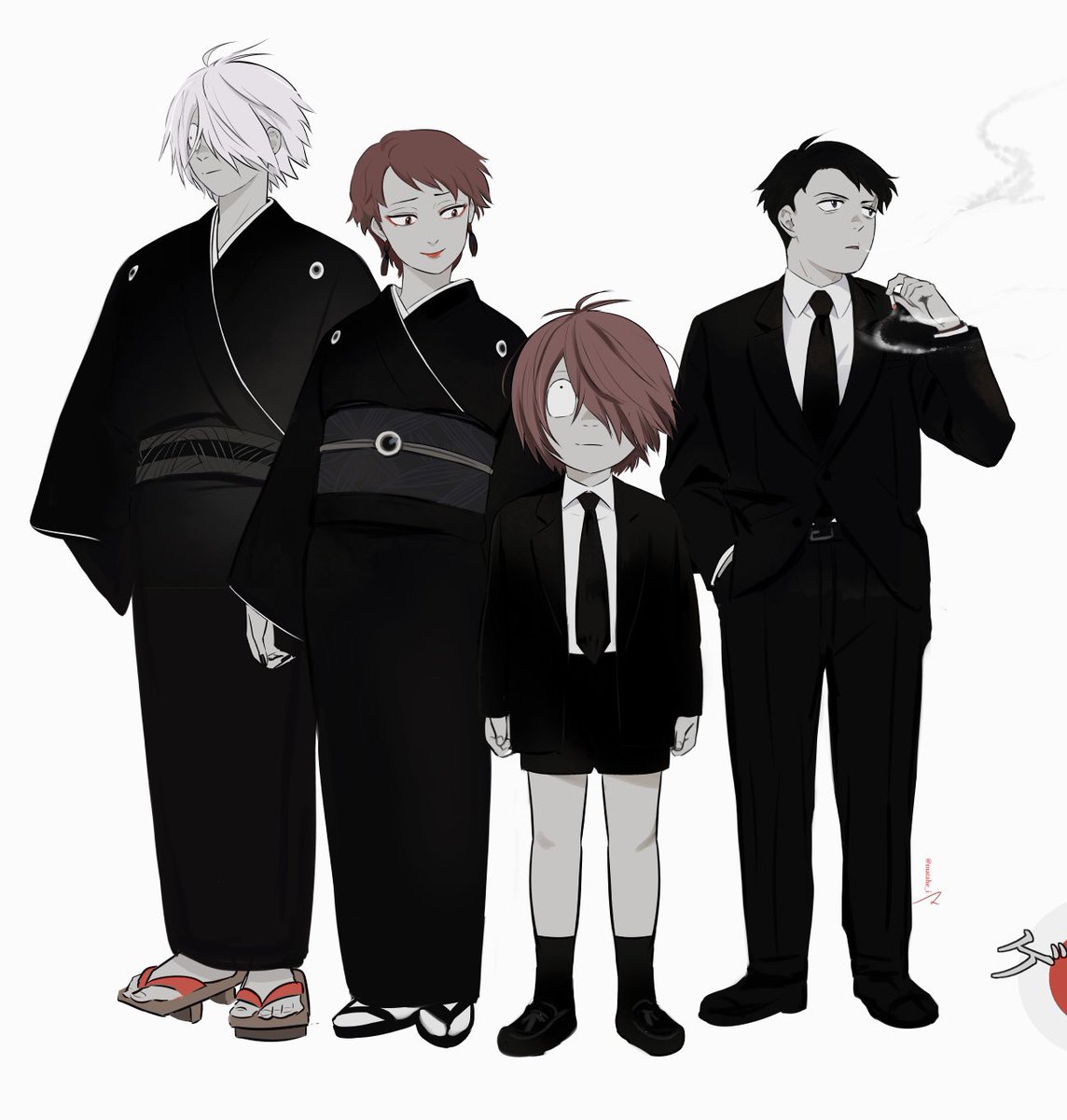 multiple boys cigarette formal necktie suit hair over one eye japanese clothes  illustration images
