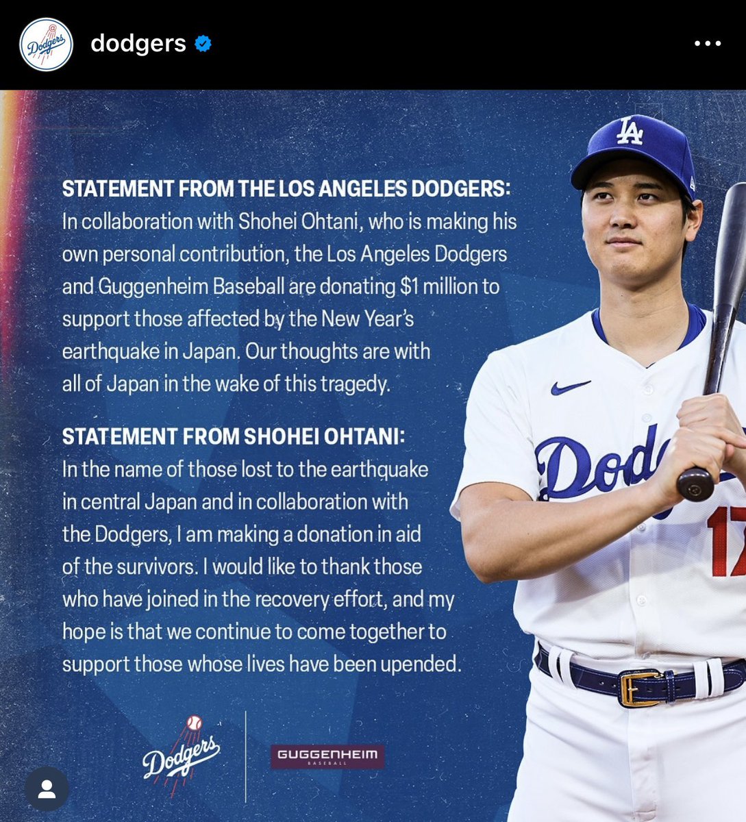 Shohei made a donation to the aid efforts of the Japan Earthquake ❣️