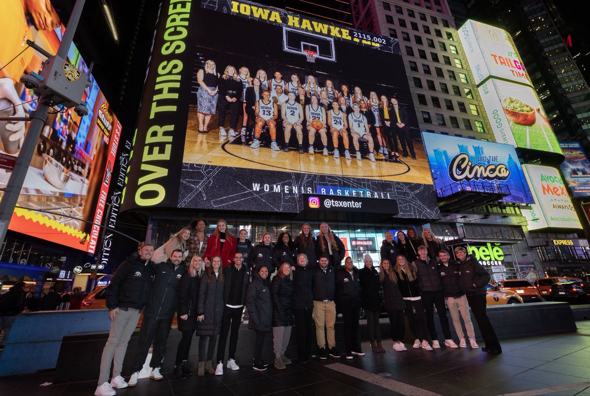 When you find out you can put anything you want on a giant video board in Times Square for $40 you take all your famous friends from @IowaWBB. I have been thinking about these photos for weeks but had not idea it was actually possible till we were on the bus into the city.