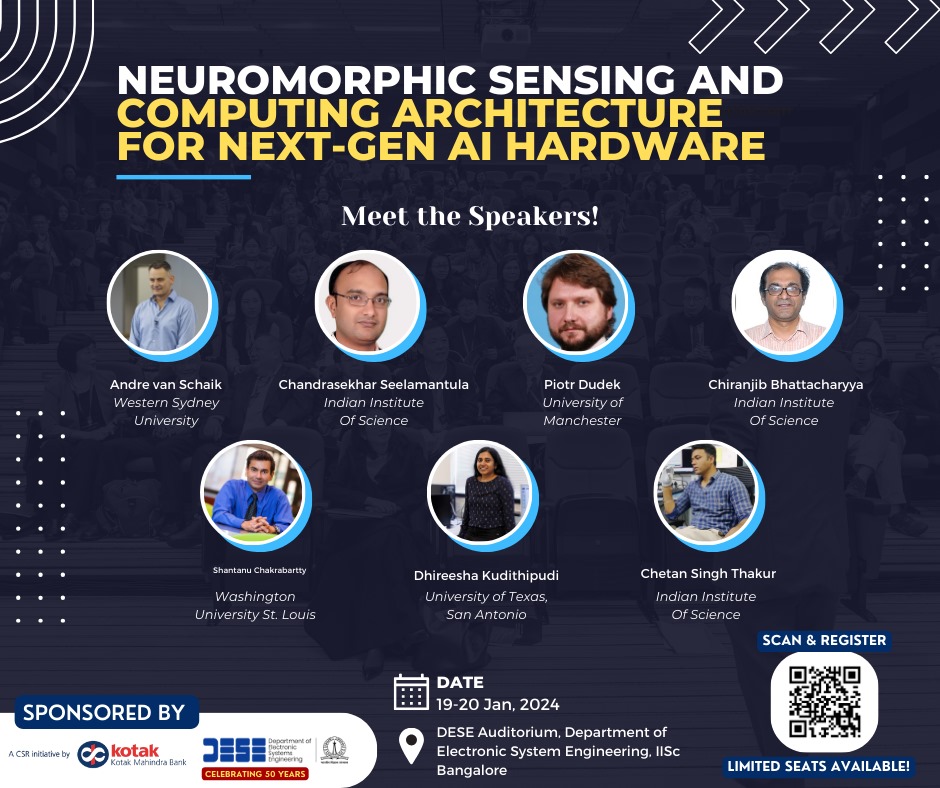 A workshop on 'Neuromorphic sensing and computing architecture for next-gen AI hardware' is happening at IISc. Dates: 19, 20 January 2024 For details and registration: please visit neuronicslab.github.io/NeuromorphicAI…