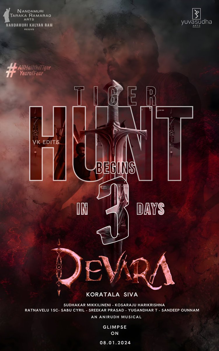 TarakTweets_'s tweet image. 3 𝗗𝗮𝘆𝘀 𝗧𝗼 𝗚𝗼 #𝗗𝗲𝘃𝗮𝗿𝗮 𝗚𝗹𝗶𝗺𝗽𝘀𝗲 💥🔥 🥵 

#DevaraGlimpseOnJan8th 
#AllHailTheTiger