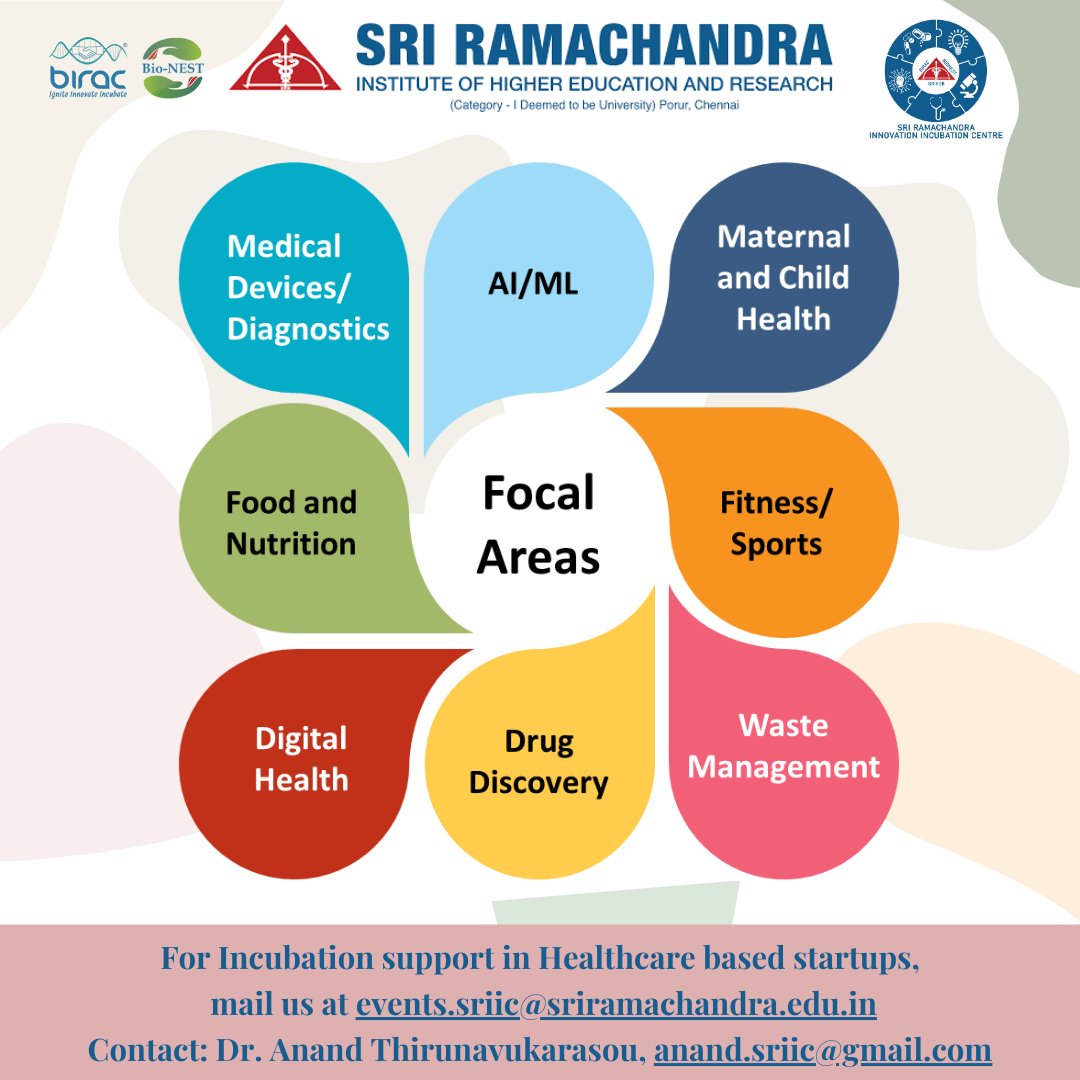 Sri Ramachandra Innovation Incubation Centre (@sriic_sriher) on Twitter photo INCUBATE WITH US!
<a href="/SRIIC_SRIHER/">Sri Ramachandra Innovation Incubation Centre</a> welcomes Healthcare based startups to get incubated
For Incubation support, mail us at events.sriic@sriramachandra.edu.in
Contact: Dr. Anand Thirunavukarasou , | anand.sriic@gmail.com
Let's innovate, incubate, and impact the world together! INCUBATE WITH US!
<a href="/SRIIC_SRIHER/">Sri Ramachandra Innovation Incubation Centre</a> welcomes Healthcare based startups to get incubated
For Incubation support, mail us at events.sriic@sriramachandra.edu.in
Contact: Dr. Anand Thirunavukarasou , | anand.sriic@gmail.com
Let's innovate, incubate, and impact the world together!