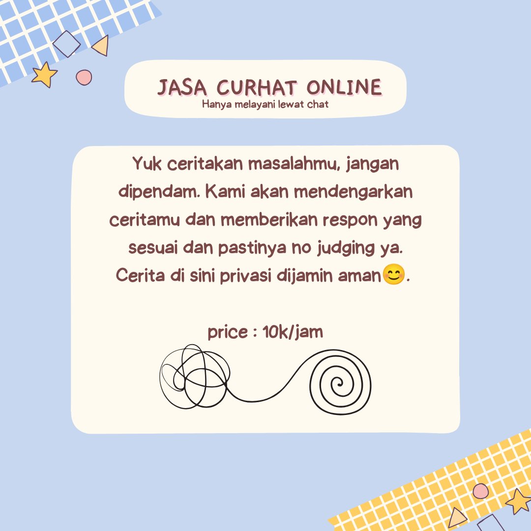 scloudy__'s tweet photo. Halo! Aku membuka jasa curhat online dan hanya melayani lewat chat.  Jika berminat, bisa langsung hubungi aku lewat WA di bio. Payment dilakukan setelah sesi selesai^^.
#zonauang https://t.co/Jnoj0ljcoK