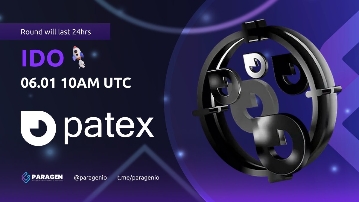 LIMITED SALE  !! ✨️
Get ready and start preparing for the  #PATEX Sale 

🔹️When? TOMORROW
06.01 10AM UTC ⏰️
🔹️Size: $100,000 #USDT 

🔹️How to participate?
 Stake today and prepare for <a href="/patex_ecosystem/">Patex</a> 
 launchpad.paragen.io/projects/patex