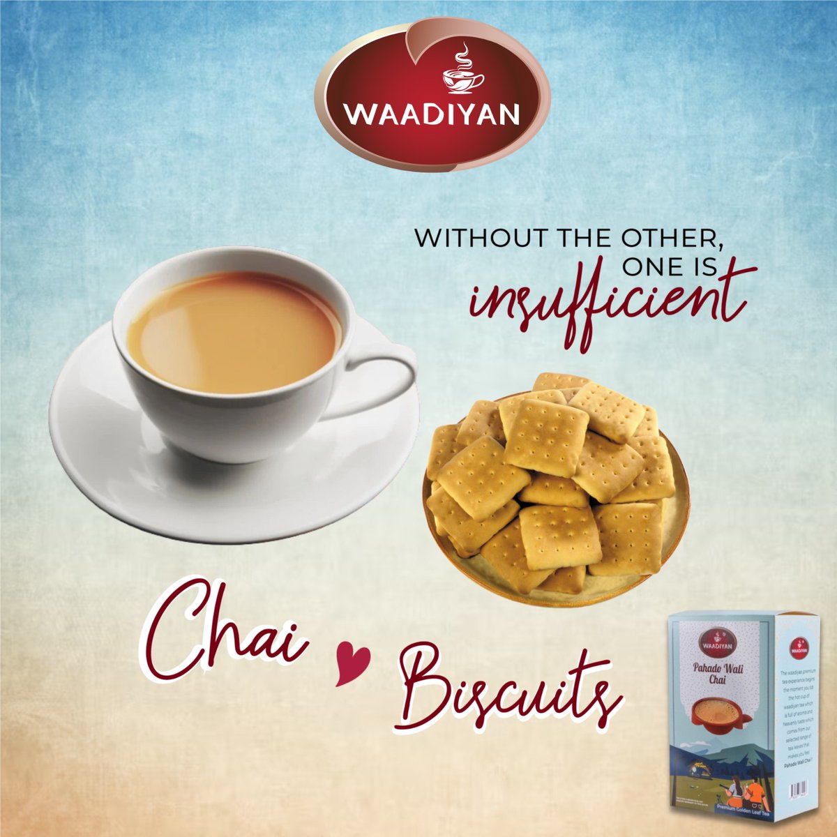 Chai and biscuits go hand in hand, creating a perfect combination for a cozy evening. Indulge in the delightful taste of our Pahado Wali Chai and experience the ultimate tea and biscuit pairing.

#WaadiyanTea #ChaiSeason   #StressRelief  #chai  #biscuits  #pahadowalichai