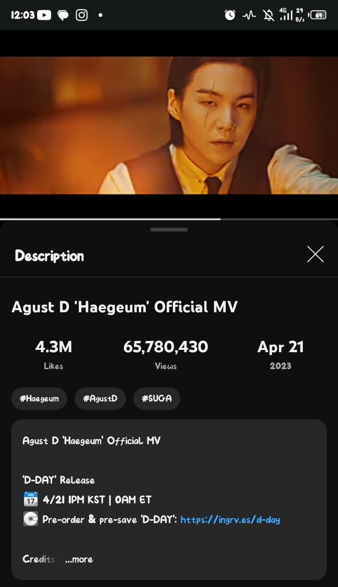 HAEGEUM MV STREAMING CHALLENGE 🥢

Let's give all Agust D MVs the flowers they deserve!
Stream the HAEGEUM MV on YT, qrt with screenshots and tag 5 moots.
You can still do it if you weren't tagged

IZIN TAG YA SYNG @93Naa7 @sugariiyoon @mapleyoons @btrflysgaaa_ @fairynvaa
