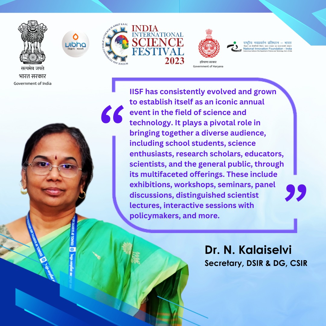 #IISF2023 #IISF

@PMOIndia @cmohry @DrJitendraSingh @IndiaDST @CSIR_IND @DrNKalaiselvi @PrinSciAdvOff @karandi65 @DBTIndia @moesgoi @CSIR_NIScPR @nifindia @Vibha_India @DAEIndia @DRDO_India
@PIB_India @DDNational @PTI_News #SMCC #sciencefestival #IISFInsights #ScienceForEveryone