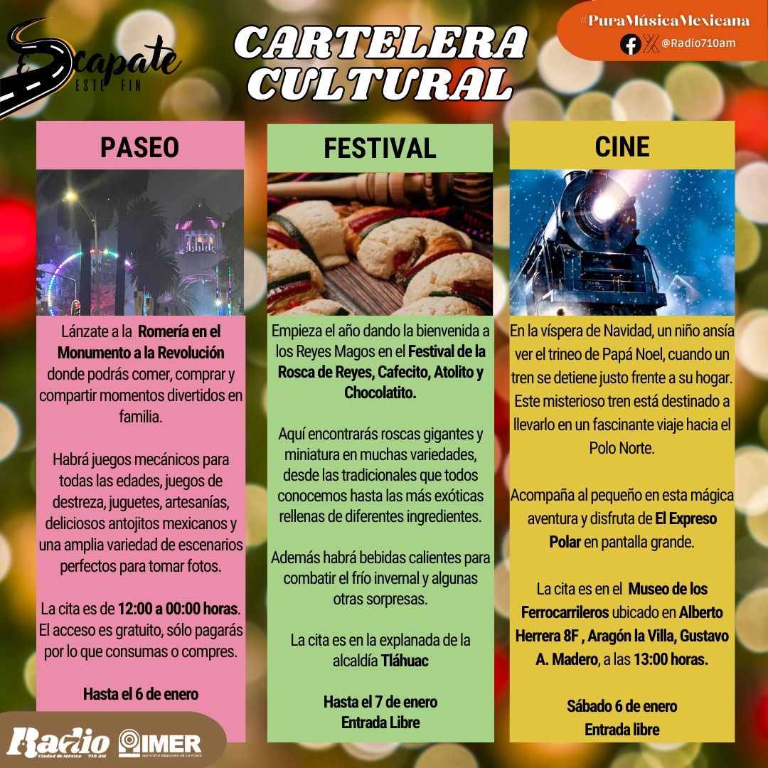 Despide la #ÉpocaNavideña con alguno de estos eventos a los que puedes asistir en compañía de toda la familia. #EscápateEsteFin y pasa un momento divertido sin gastar mucho.

Escúchanos en la frecuencia 710 AM o en línea
👉bit.ly/3xUpdTF

#CDMX #Enero2024 #ReyesMagos2024