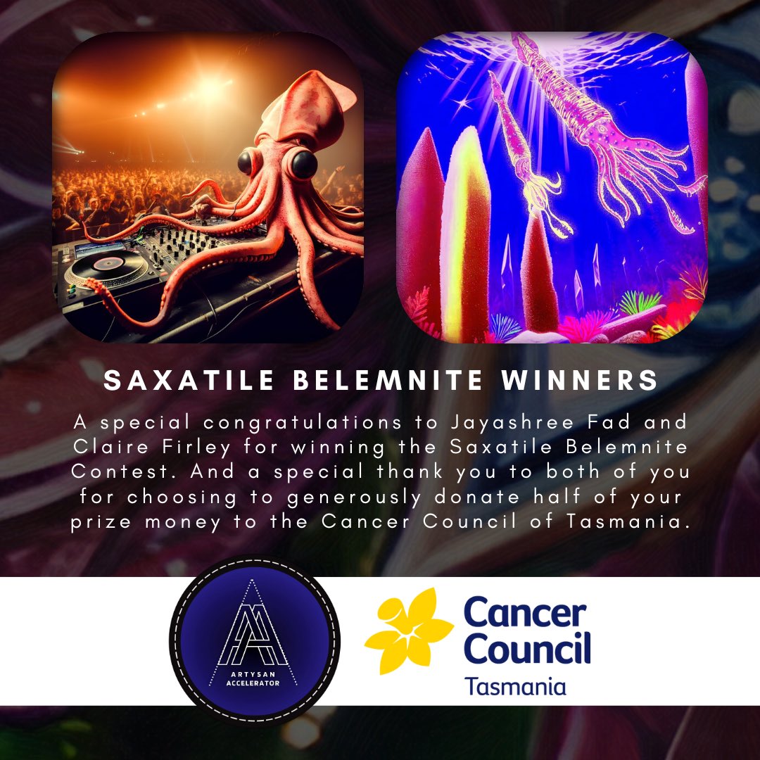 A special congratulations to @jayashree_fad and @ClaireFirley for winning the Saxatile Belemnite Contest hosted by Artysan Accelerator. And a special thank you to both of you for choosing to generously donate half of your prize money to @CancerTas.