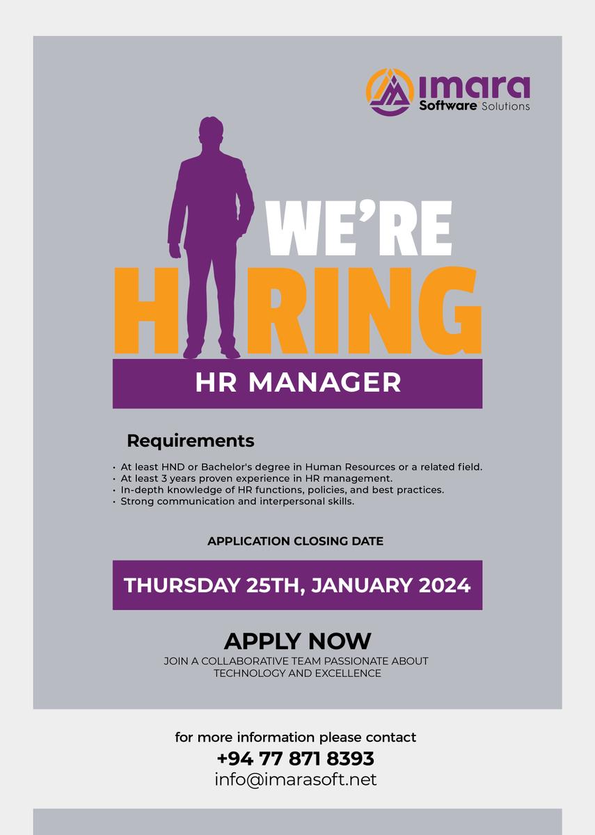 Imara Software Solution (PVT) Ltd (@imarasoftware) on Twitter photo Join Our Team!
Vacancy for HR Manager
Are you a dynamic HR professional looking for a new challenge? We want YOU to join our innovative team!
Apply now,
info@imarasoft.net
Please include "HR Manager Application" in the subject line.
Application Deadline: 25-01-2024 Join Our Team!
Vacancy for HR Manager
Are you a dynamic HR professional looking for a new challenge? We want YOU to join our innovative team!
Apply now,
info@imarasoft.net
Please include "HR Manager Application" in the subject line.
Application Deadline: 25-01-2024