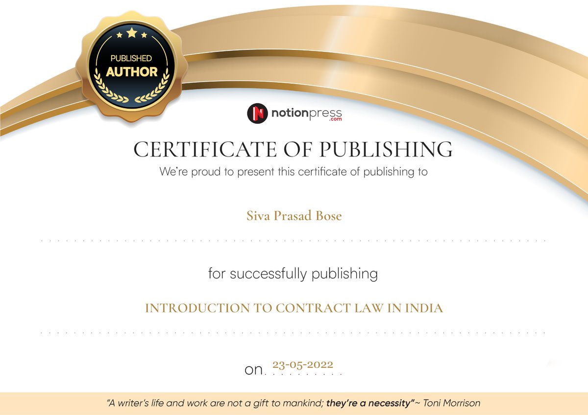 sivaprasadbose's tweet image. Certificates of Publishing of books from Notion Press #notionpress