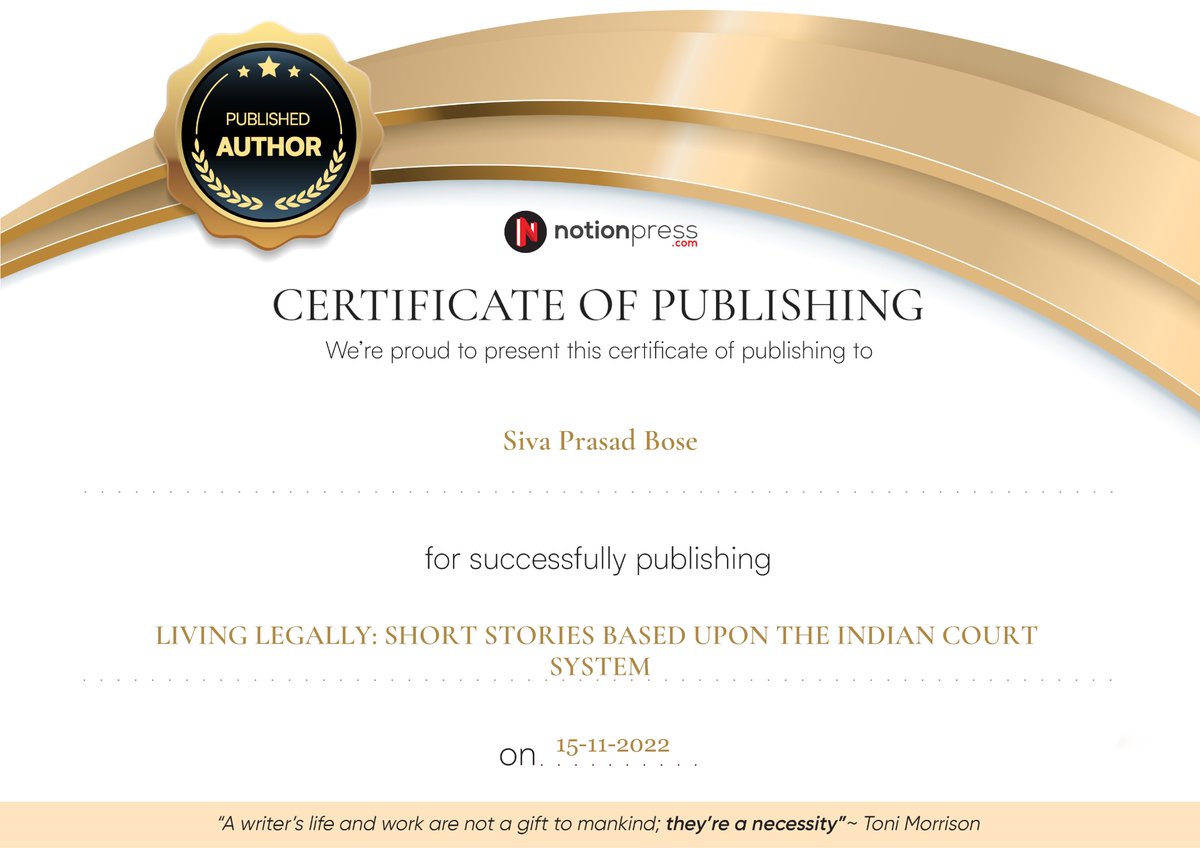 sivaprasadbose's tweet image. Certificates of Publishing of books from Notion Press #notionpress