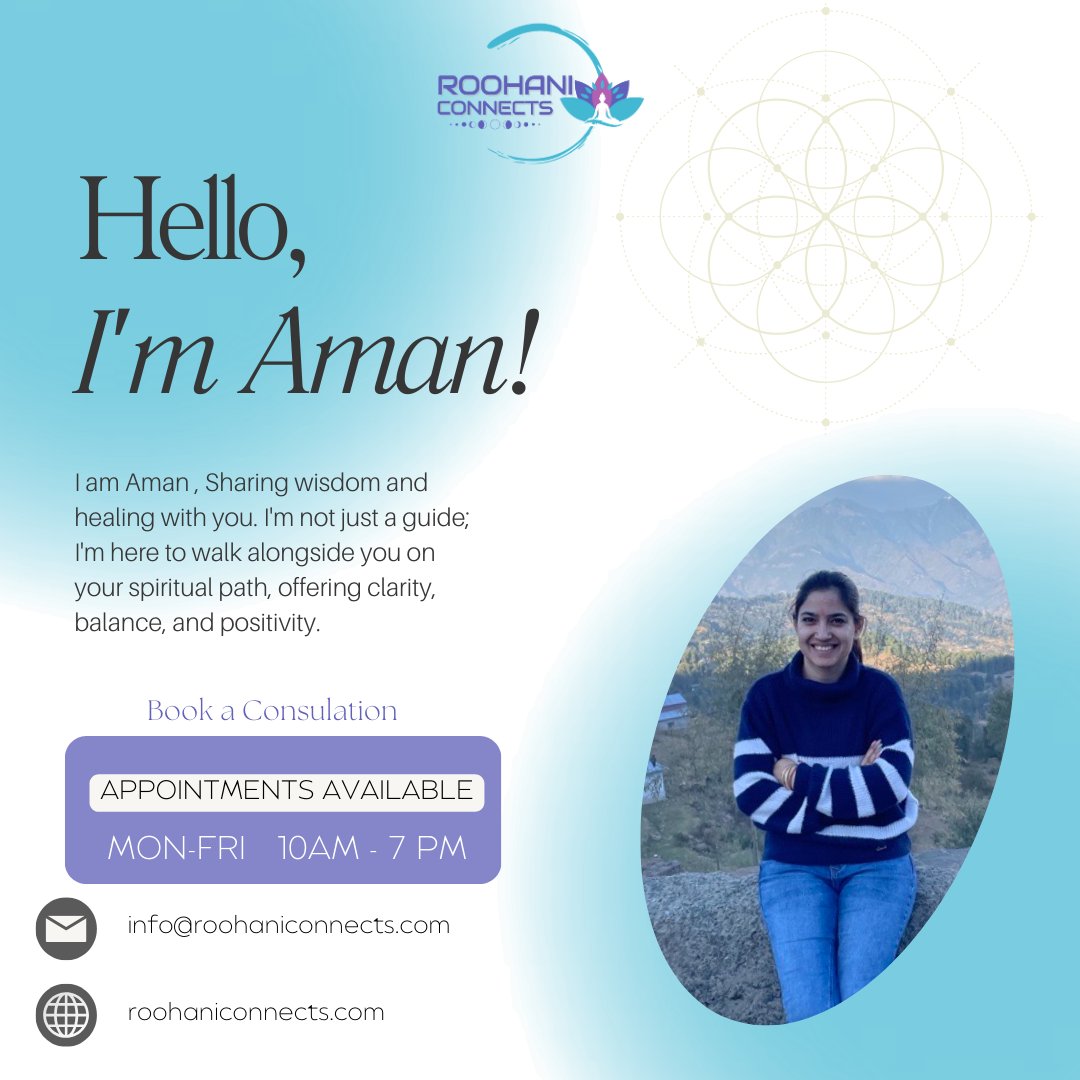 Hey there! I'm Aman, a seeker and guide on the path of holistic wellness and metaphysical healing. 
.
📅Book your consultation today
.
.
.
.
#healing #astrology #numerology #reikihealing #meditation #spiritualreading #psychicreading #dépression #anxietyawareness #healthylife