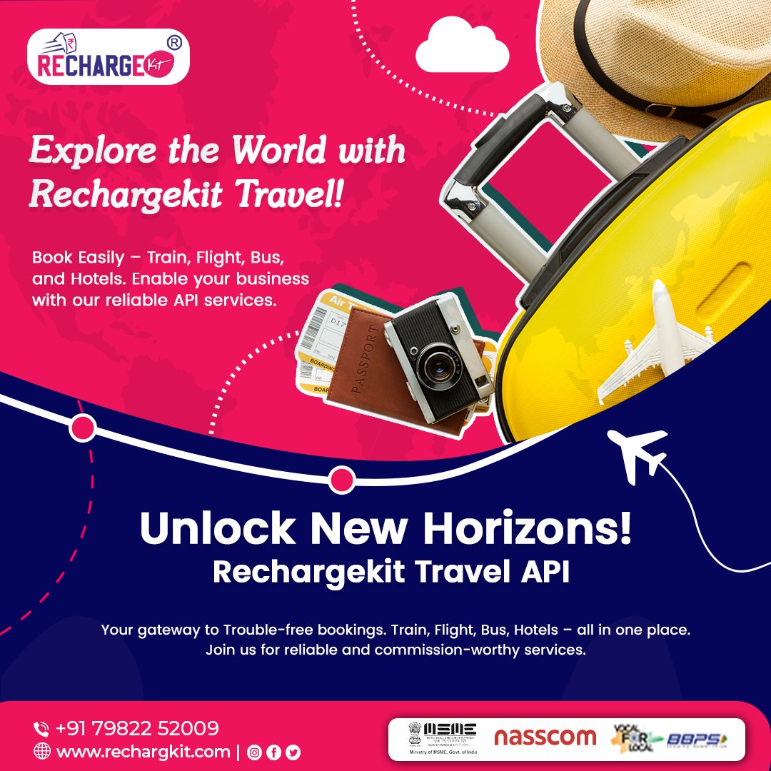 RechargeKit's tweet image. Unlock new horizons with Rechargekit Travel! 🗺️ Book easily and hassle-free with our reliable API services. Whether it&apos;s a train, flight, bus, or hotel, we&apos;ve got you covered. Join us for commission-worthy and convenient bookings.

#RechargekitTravel #ExploreTheWorld #APIservices