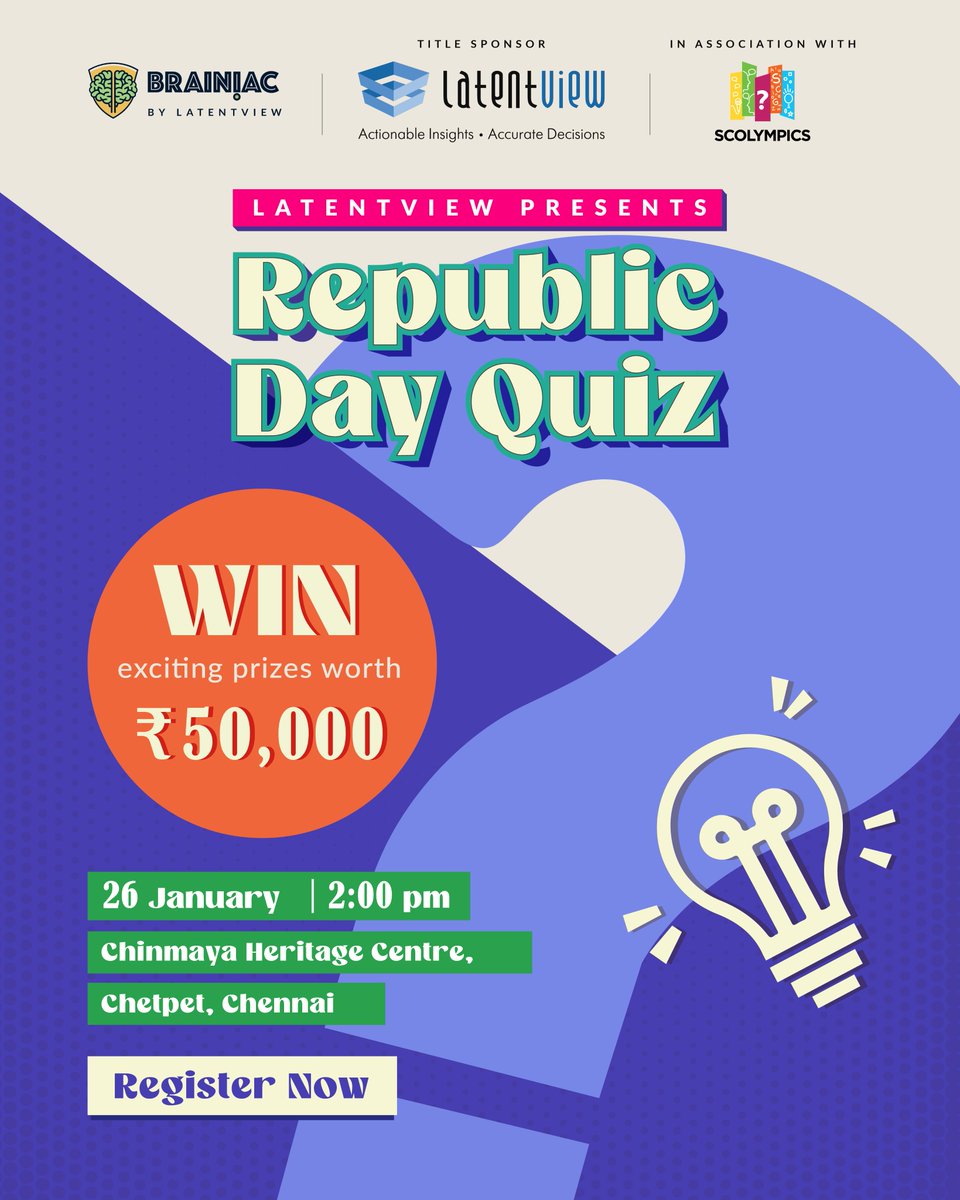 LatentView Presents Republic Day Quiz! Stand a chance to win prizes worth ₹50,000 After the overwhelming response to last year's quiz challenge, we're thrilled to announce its return; this time, it's even bigger. Participate for free: latentviewanalytics.com/republic-day-q…