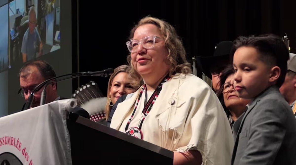 “We’ve come together today to honour our National Chief, Cindy Woodhouse as she championed the $43 billion settlement for child welfare and has stepped into a very important national leadership position” - Chief Troy Knowlton of the Piikani Nation #piikani #treaty7 #indigpoli