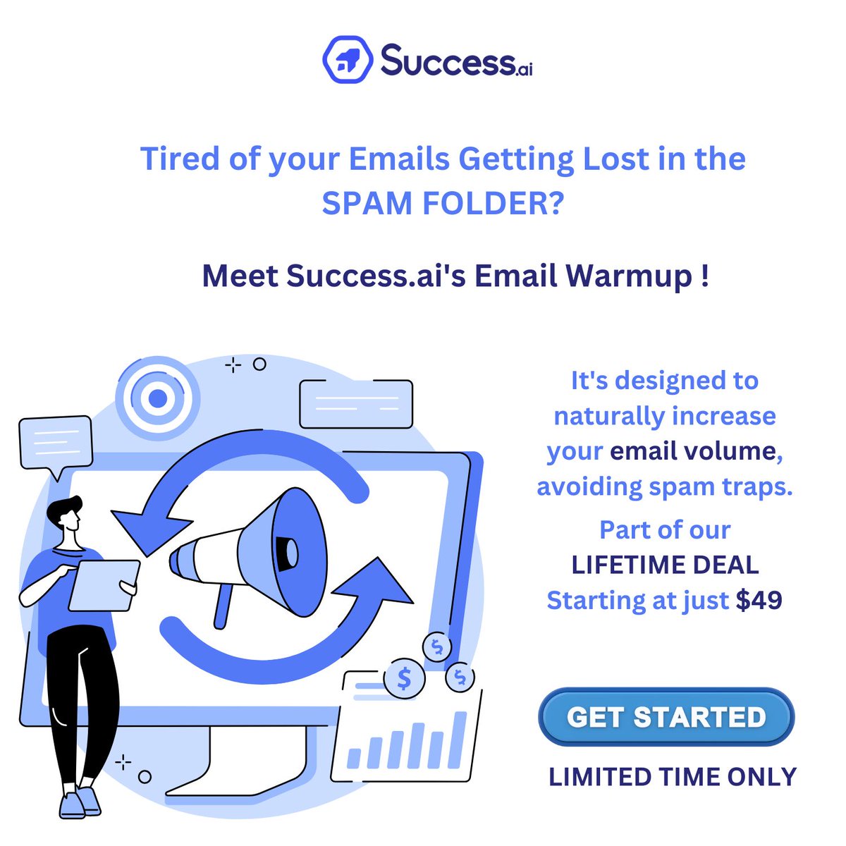 Tired of emails landing in SPAM?Try Success.ai's Email Warmup!  Activate with one click, track progress with a live dashboard, and naturally increase email volume. LIFETIME DEAL starting at $49! Limited time only: appsumo.com/products/succe… #B2BEmailMarketing #SuccessAI