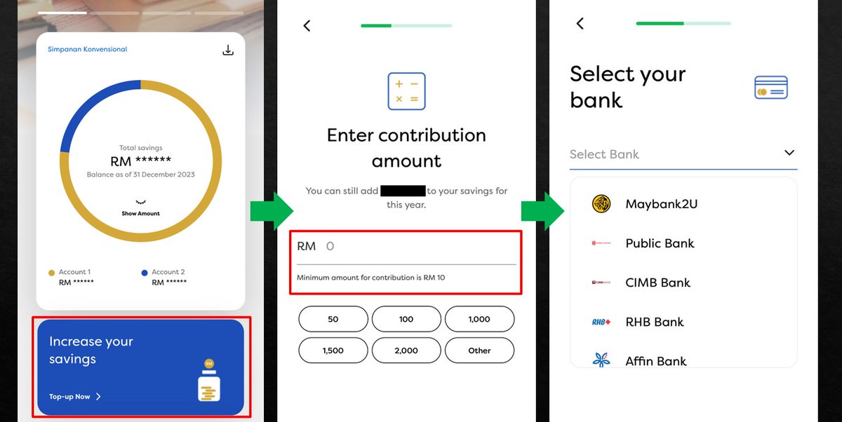 TheFuturizts's tweet photo. Step-By-Step Guide on How to Voluntarily Contribute to EPF in 2024:

• Download the “i-Akaun” app.
• Login to your KWSP account.
• Select “Increase Your Savings”.
• Enter any amount (min RM10).
• Transfer funds via FPX.
• Bling bling.

FAQs and more below. 👇