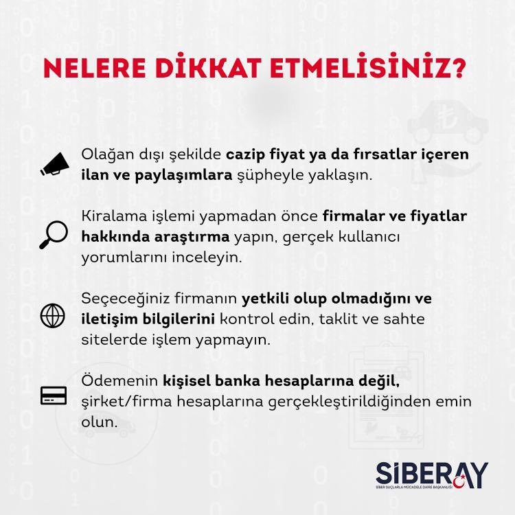 🚗Sosyal medya ve mesajlaşma platformları aracılığıyla iletilen “araç kiralama” başlıklı bağlantılar DİKKAT.🎣Oluşturulan sahte/taklit sitelerin dolandırıcılık amaçlı olduğunu unutmayın. ❌Bu tür bağlantılara tıklamayın, işlem yapmaktan kaçının. #SİBERAYUyarıyor #SİBERAY🌙