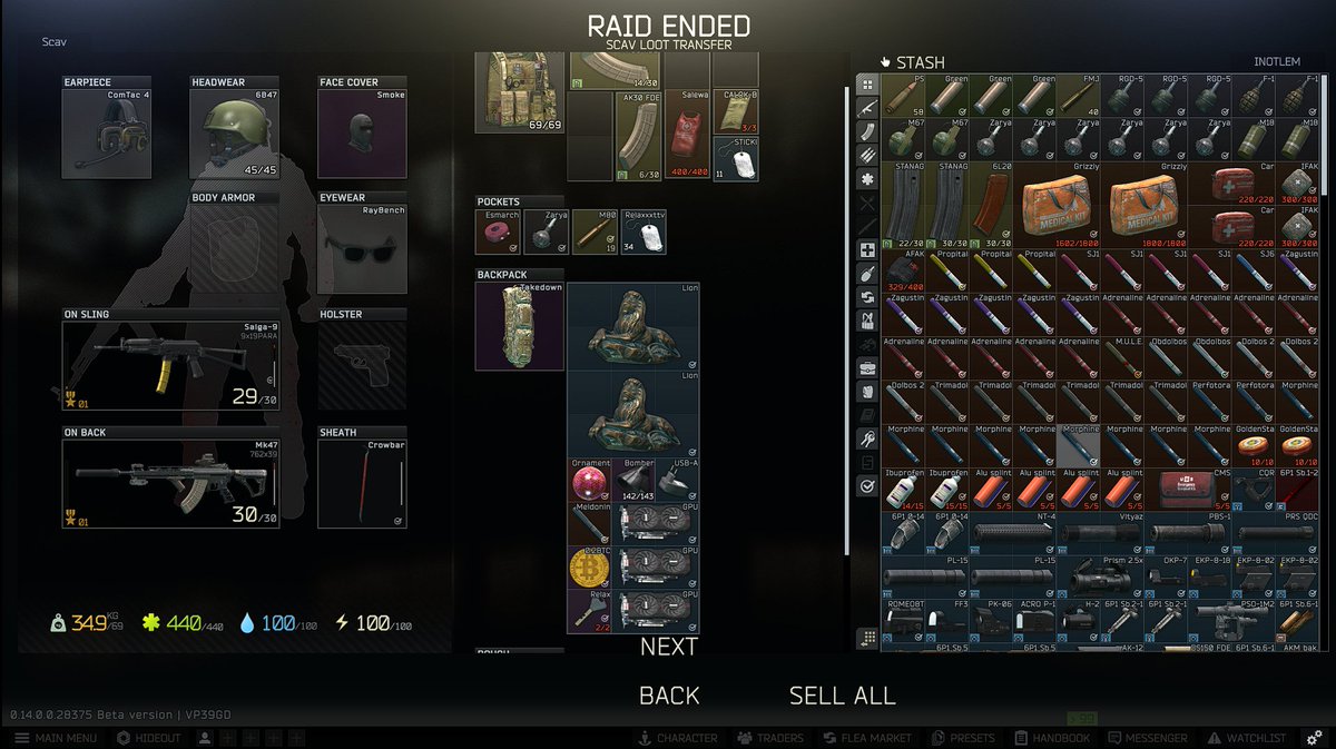 iNotlem's tweet image. Craziest scav i've ever ran! Killed what I believe was a cheater and he had this loot on him...