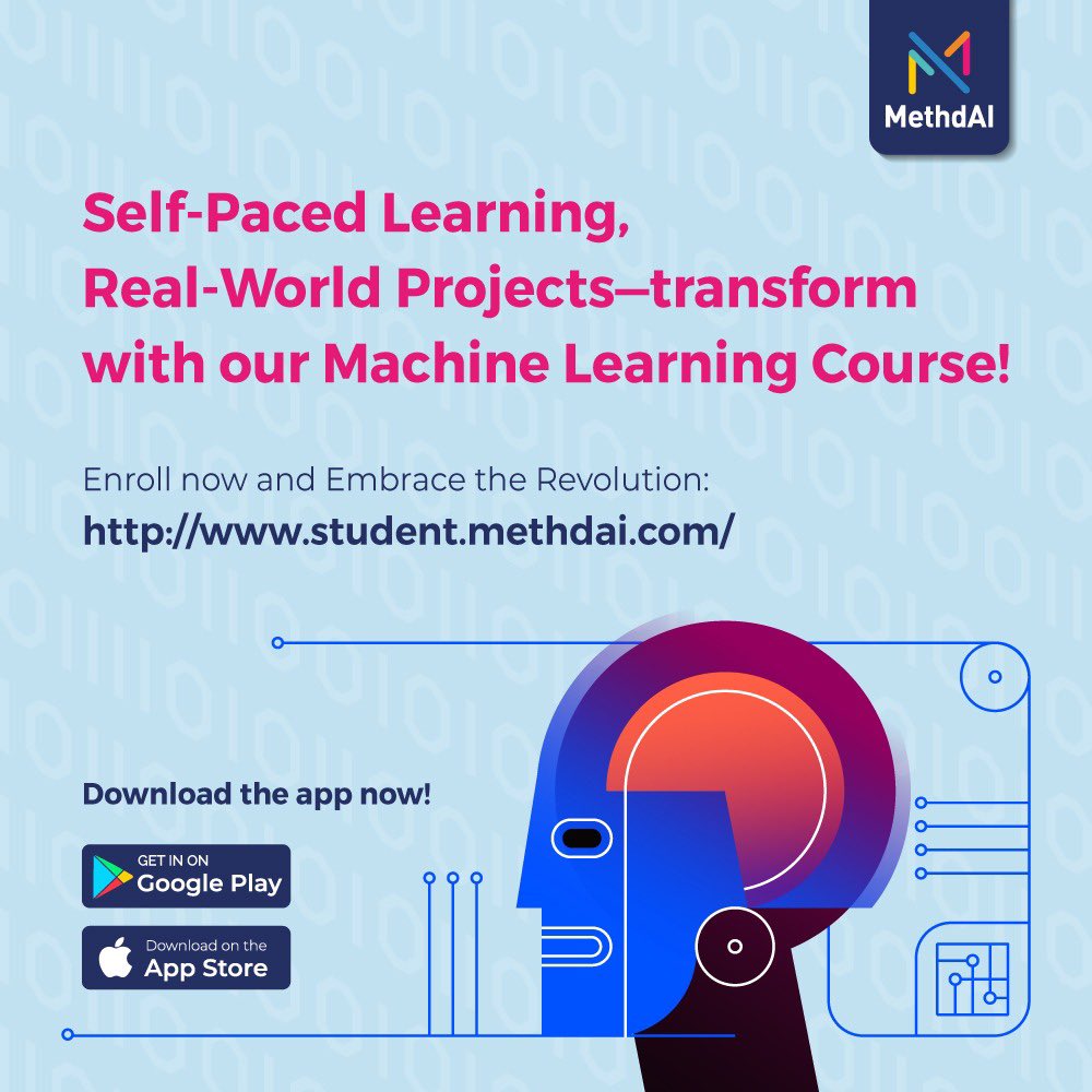 TheMethdAI's tweet photo. 🚀 Exciting News from MethdAI! 🌟

📚 Introducing Our Newest Course: "Mastering Machine Learning - A Self-Paced Journey" 🤖

Are you ready to dive into the world of Machine Learning? MethdAI is thrilled to unveil our latest offering, designed for learners of all levels. Whether you're starting from scratch or looking to enhance your skills, this course is your gateway to the future of AI!

🔍 What You'll Discover:
Comprehensive modules covering everything from basics to advanced ML concepts.
Engaging, interactive lessons tailored for a self-paced learning experience.
Real-world projects to apply your knowledge and sharpen your skills.

👩‍🏫 Why Choose MethdAI?
Learn at your own pace, on your own schedule.
Access to leading AI experts and a supportive learning community.
Certificate of completion to boost your career prospects.

🌐 Enroll Now and Embrace the AI Revolution!
Join us on this exciting journey into the world of Machine Learning. Empower yourself with the skills of tomorrow, today!

🔗 Enroll Now: https://t.co/Fp4vPM9FGI

#MachineLearning #SelfPacedLearning #MethdAI #AIEducation #FutureOfTech