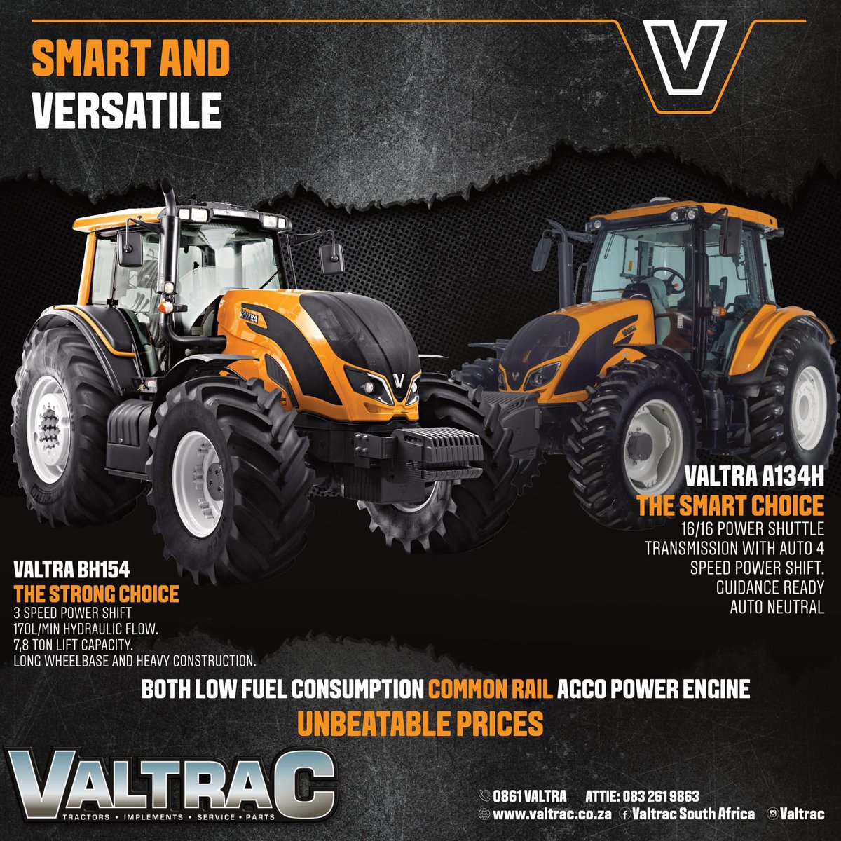Unleash the power! BH Series: Conquer any task with 114kW of raw power Unbeatable AGCO Power engine. Built for endurance, built for YOU!

A Series: Compact powerhouse, BIG productivity with 100kW punch! Agile and maneuverable for tight spaces. 

#ValtraTractors #FuelEfficiency