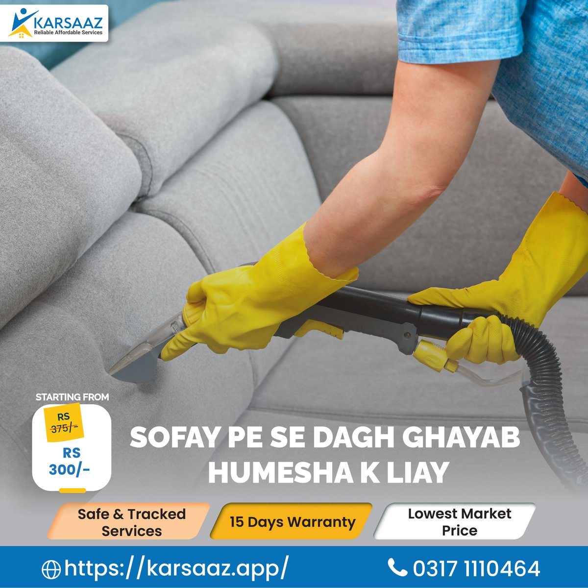 Karsaaz_App's tweet image. 🛋️✨ Need a sofa transformation in under an hour? 
Book Now: tinyurl.com/yc3jw8ye or call at 0317-1110464
✅ Lowest Market Rates ✅ Expert &amp;amp; Police Verified Experts✅ Safe and Tracked Services ✅15-Day Warranty
#SofaCleaning #QuickTransformation #ExpertCleaners