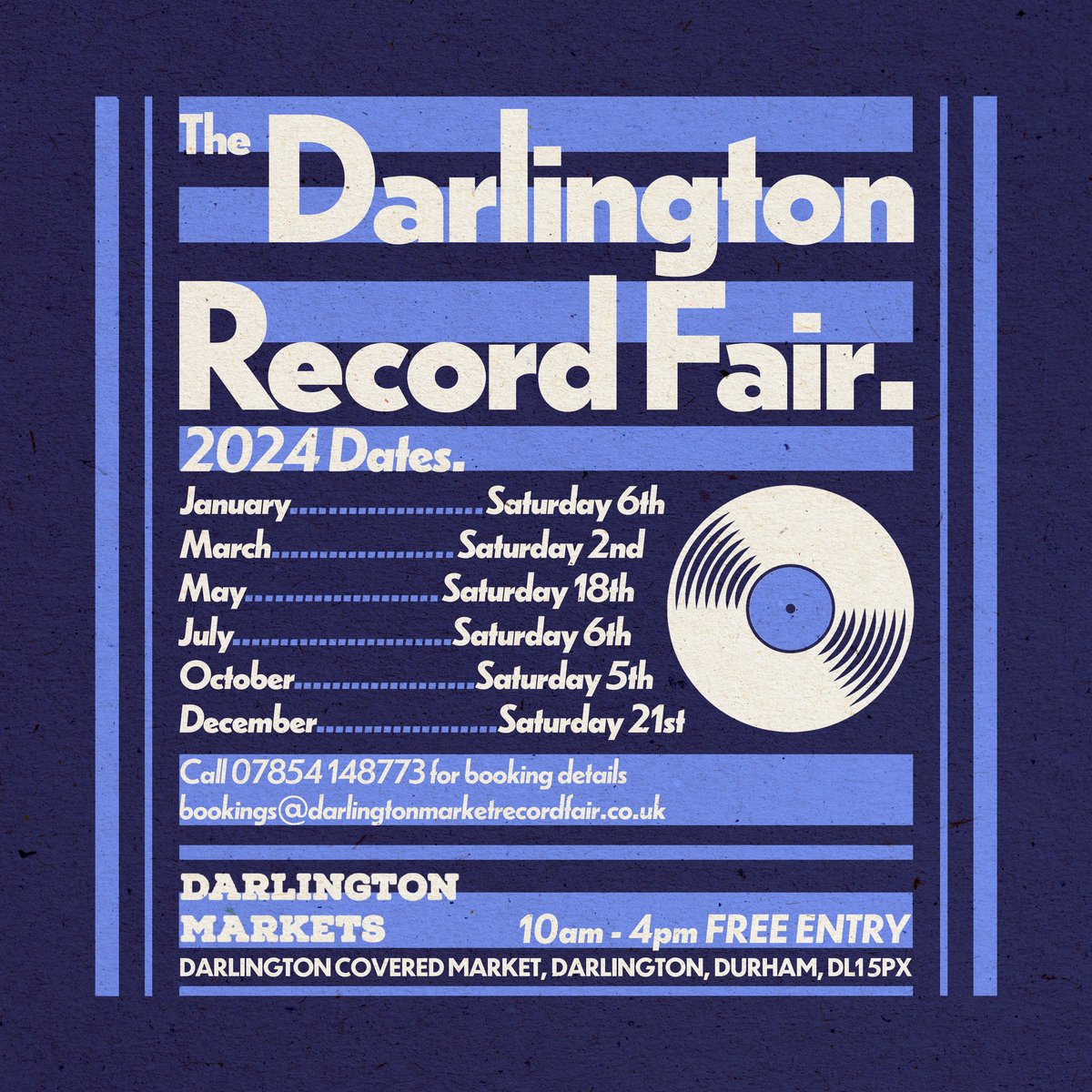 💿 The Darlington Market Record Fair returns tomorrow (Saturday 6th January)

🎶 Browse a wide selection of genres and eras of music that suits all budgets

🕙 The record fair takes place between 10am - 4pm

ℹ️ facebook.com/DarlingtonMark…