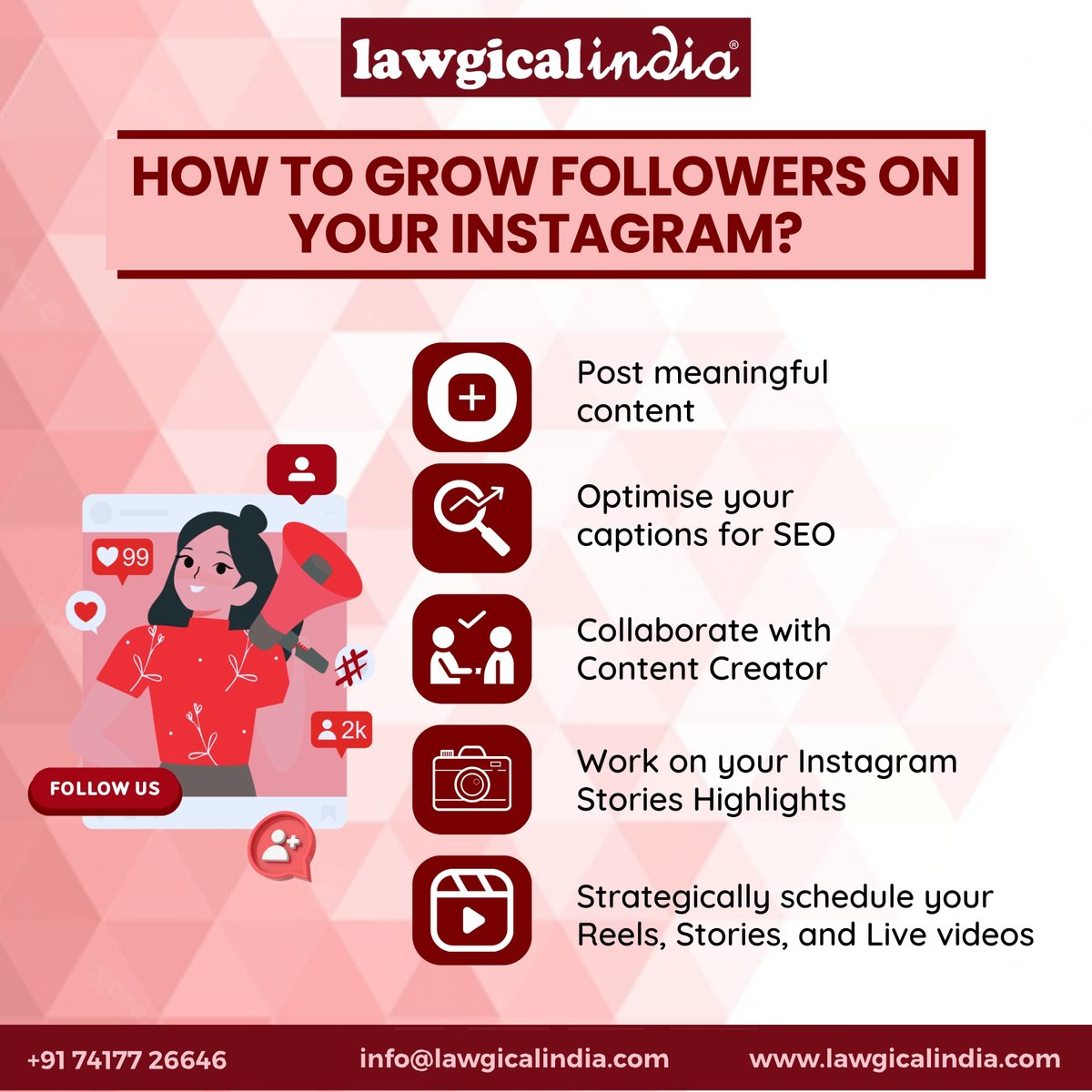 Get ready to have a sky-rocketed #Engagement rate on #Instagram!!!
With the experts of #LawgicalIndia, you can trust efficient #digitalmarketing techniques and other business services including #MSME registration, #GST registration, and beyond.

#seo #contentcreator #reelsviral