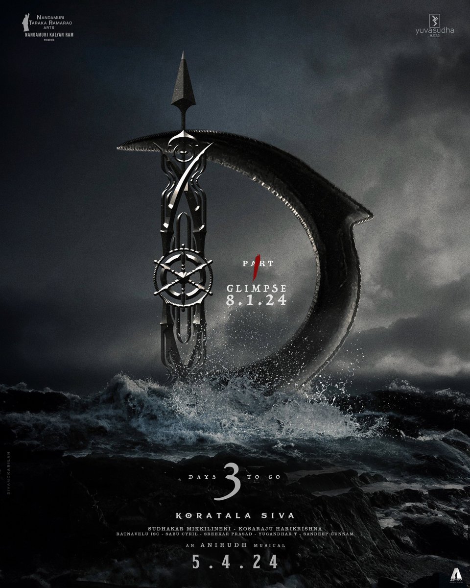 DevaraMovie's tweet image. The Lord of Fear is coming in 3 days 🌊🌊🌊

#DevaraGlimpse storming from Jan 8th. #Devara