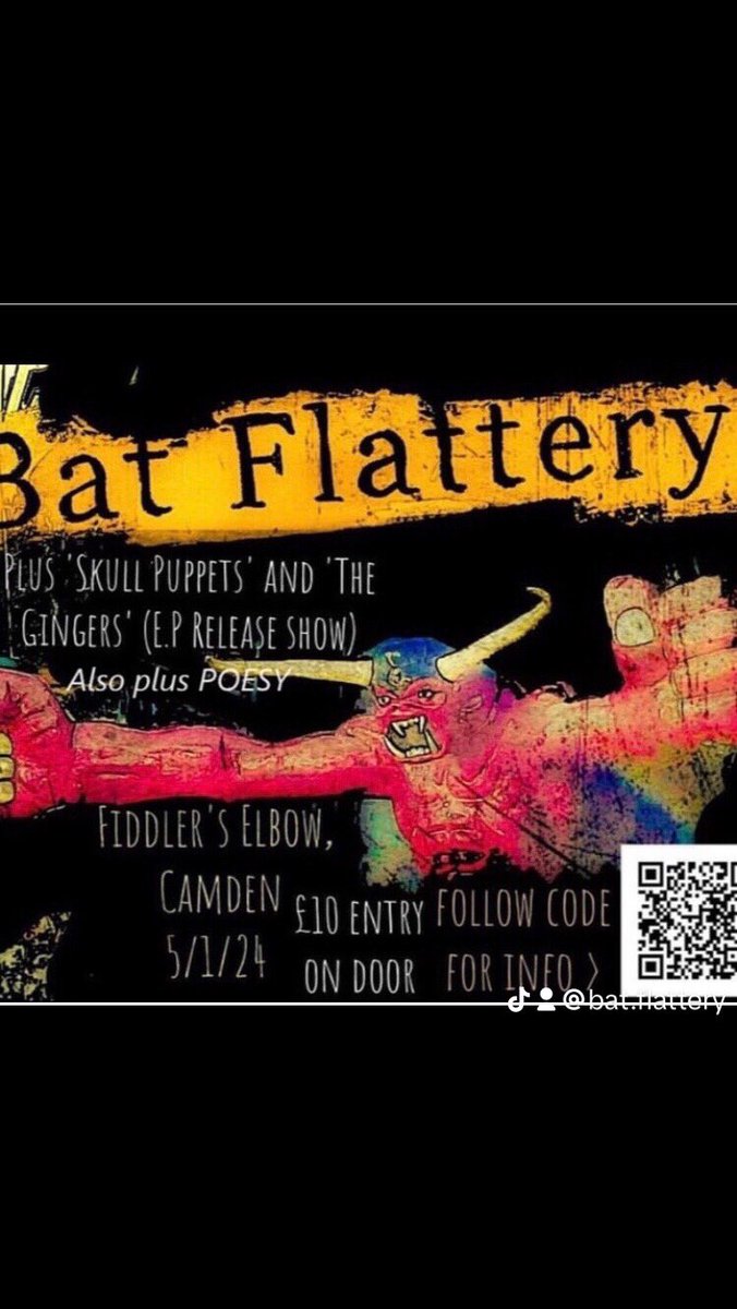 Last minute addition to tonight at Fiddler's Elbow - Camden with POESY - definitely not a hasty Microsoft Paint poster update! #bodge #camden #postpunk #bat