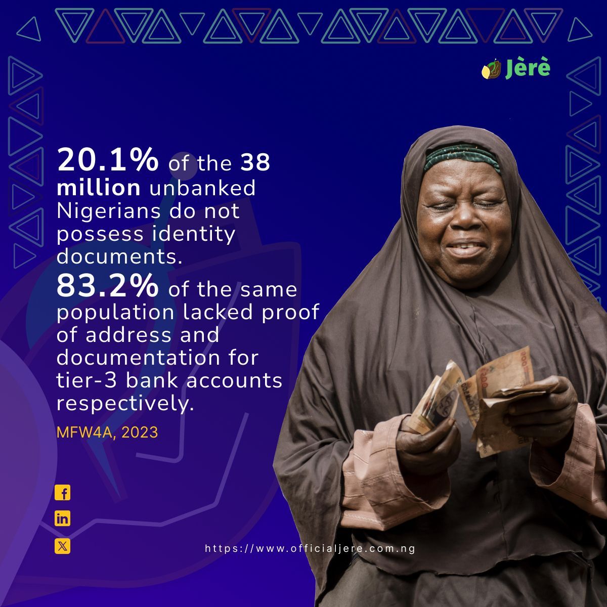 🌾💼 Banking the Unbanked Farmers: Join #JereAgtech in revolutionizing financial inclusion for smallholder farmers in Nigeria. 💰🚜 Empowering growth, one digital transaction at a time. #FinancialInclusion #BankingTheUnbanked #AgTech 🌱✨
