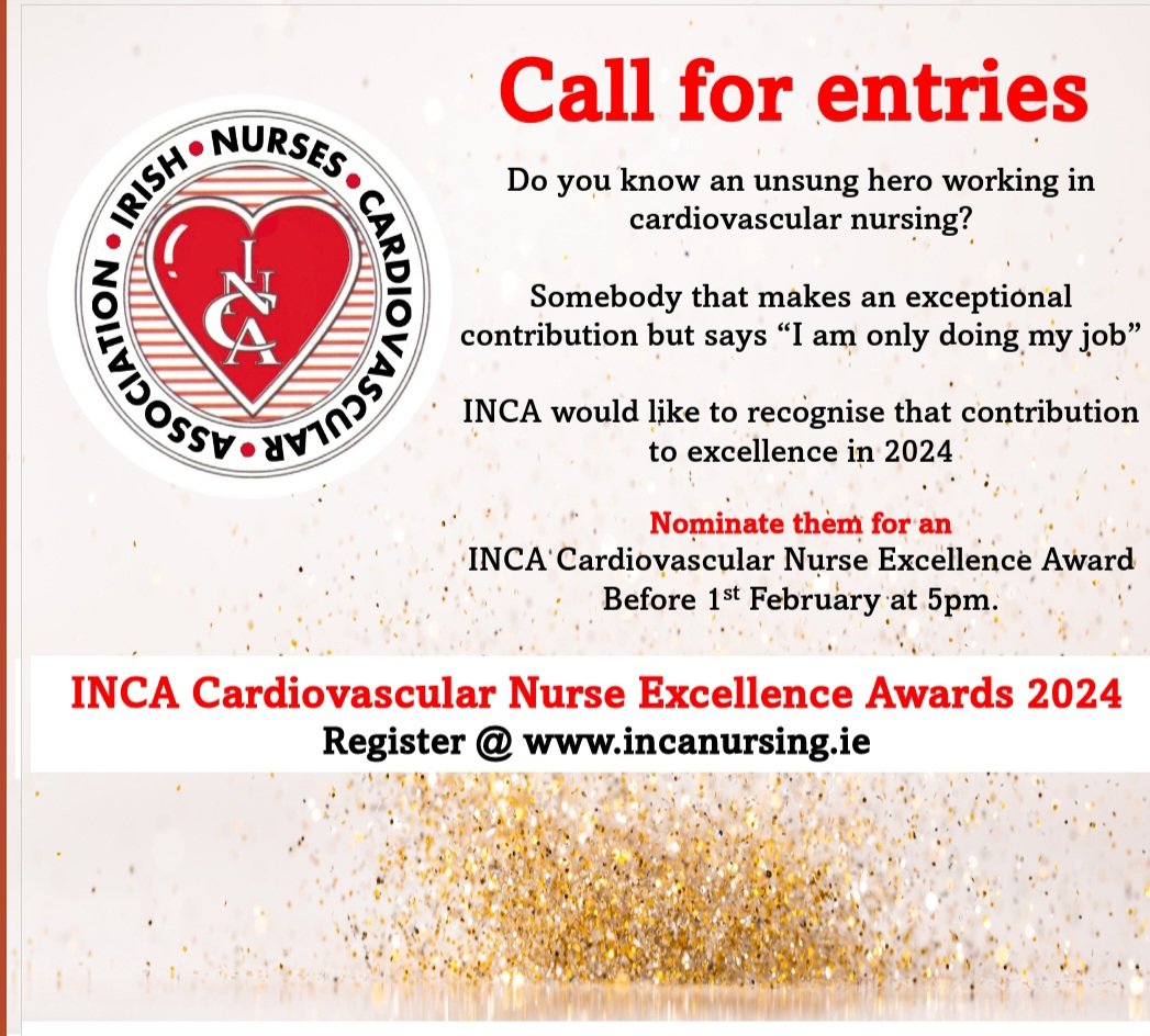 Who do you know who says 'I am only doing my job'.. but is going that extra mile in CV nursing?? Nominations are now open for 2024 CV nursing excellence award 🏆on incanursing.ie/awards/
