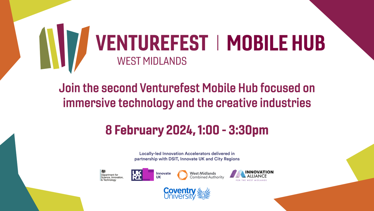 Coventry University Business (@covuni_business) on Twitter photo We can't wait to host the 2nd #Venturefest Mobile Hub this February! 🚀
Focused on #immersive tech & the #creative industries, register your place for a day of networking, collaboration and game-changing insights 👇
bit.ly/3RtpoOp
<a href="/WestMids_CA/">West Midlands Combined Authority</a> <a href="/InnovationWM/">Innovation Alliance for the West Midlands</a> We can't wait to host the 2nd #Venturefest Mobile Hub this February! 🚀
Focused on #immersive tech & the #creative industries, register your place for a day of networking, collaboration and game-changing insights 👇
bit.ly/3RtpoOp
<a href="/WestMids_CA/">West Midlands Combined Authority</a> <a href="/InnovationWM/">Innovation Alliance for the West Midlands</a>