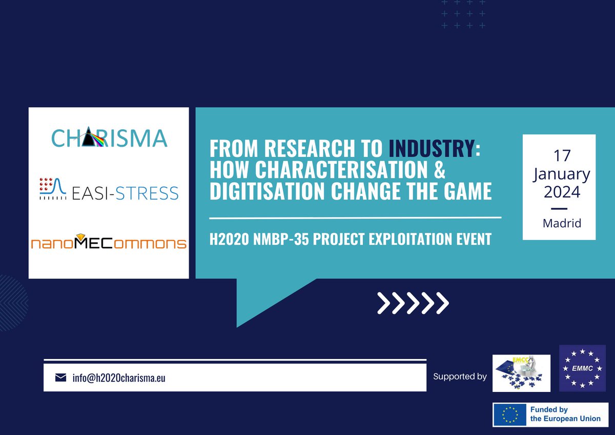 ⏩ Online participation registration is open! ⏪ CHARISMA, @commons_me and @EASI_STRESS invite you to join 'From Research to Industry: How #Characterisation and #Digitisation Change the Game'. Visit our website for the full agenda+speakers & registration! h2020charisma.eu/upcoming-event…