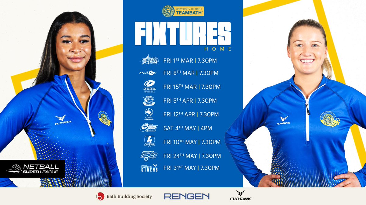 2024 is set to be an incredible year of #sport 💪

Start your year strong with @TeamBathNetball, our very own @NetballSL superstar squad 🏐

Buy Tickets:
netball.teambath.com/fixtures/

#Netball #NSL2024 #BlueAndGold #ForwardsAndFearless #TeamBath