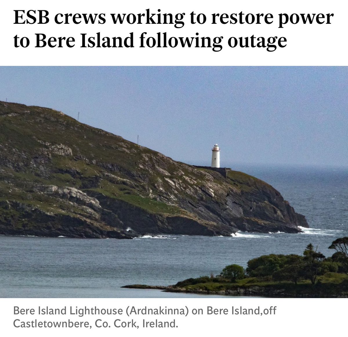 Bere island has been without power for over 24hrs. 
Pair trawling by large 18m plus boats in our harbours has to stop. We know about of the devastation it causes wildlife but now allegedly it has resulted in a cable connecting Bere island to the mainland being damaged.