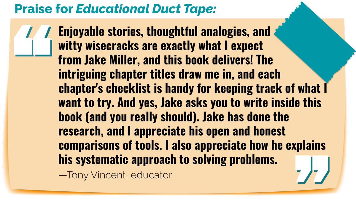 JakeMillerEdu's tweet image. 👉 @TonyVincent is 1 of my absolute favorite Twitter follows and speakers, so having him say these kind words about my 📖  #EduDuctTape: An #EdTech Integration Mindset means a ton to me! Thanks Tony!

amzn.to/41AoiUV

#EdTechMath #EduCoach #eLearning #21stCenturySkills