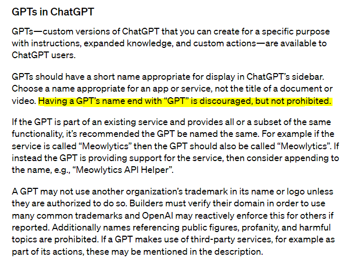 kashifcreations's tweet image. GPT-Guidelines 👇 
Don&apos;t GPT&apos;s name end with &apos;GPT&apos;? 😱

#chatgpt4 #OpenAI账号购买 #LLMs