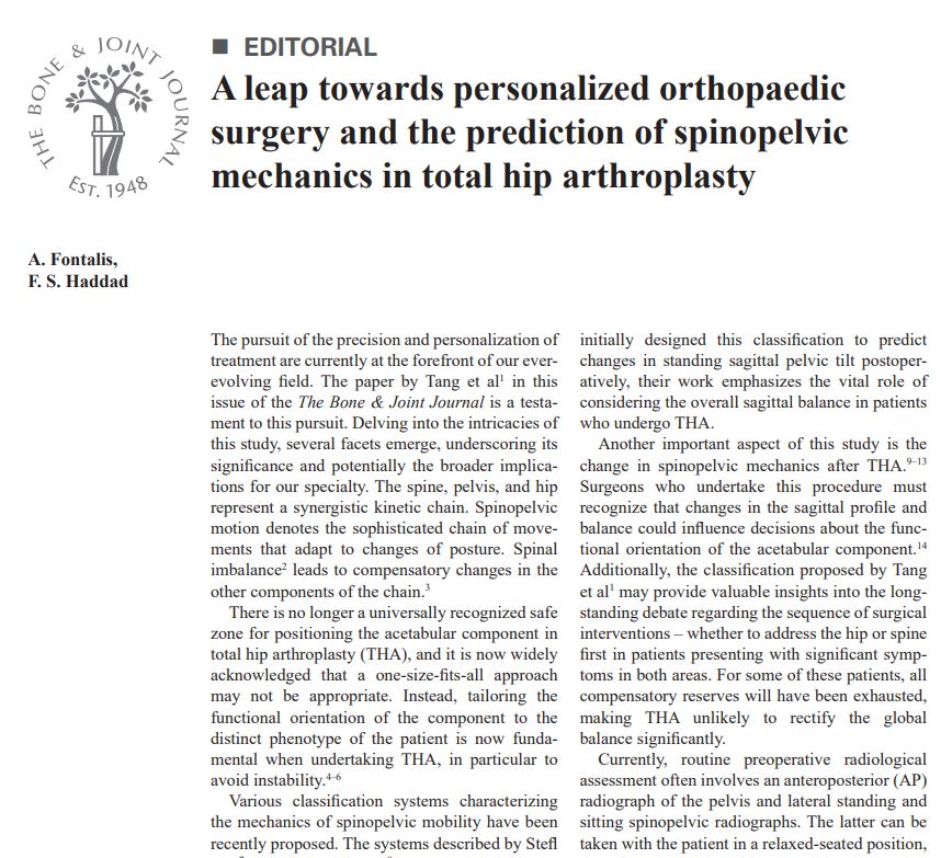 Tailoring the functional orientation of the acetabular component to the distinct phenotype of the patient is now fundamental when undertaking THA, in particular to avoid instability. #TotalHipArthroplasty #HipReplacement #BJJ @bjjeditor ow.ly/TFvx50Qnlue