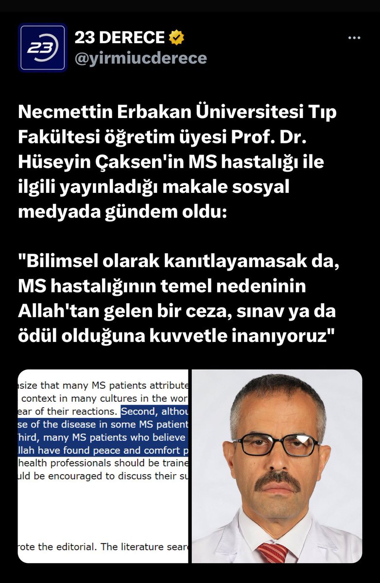 nasuhbektas's tweet photo. Evet kendisi bir doktor şaka değil, 

“MS hastalığının Allahın bir cezası, sınavı yada ödülü olduğuna inanıyoruz” https://t.co/lcfsMku4hg
