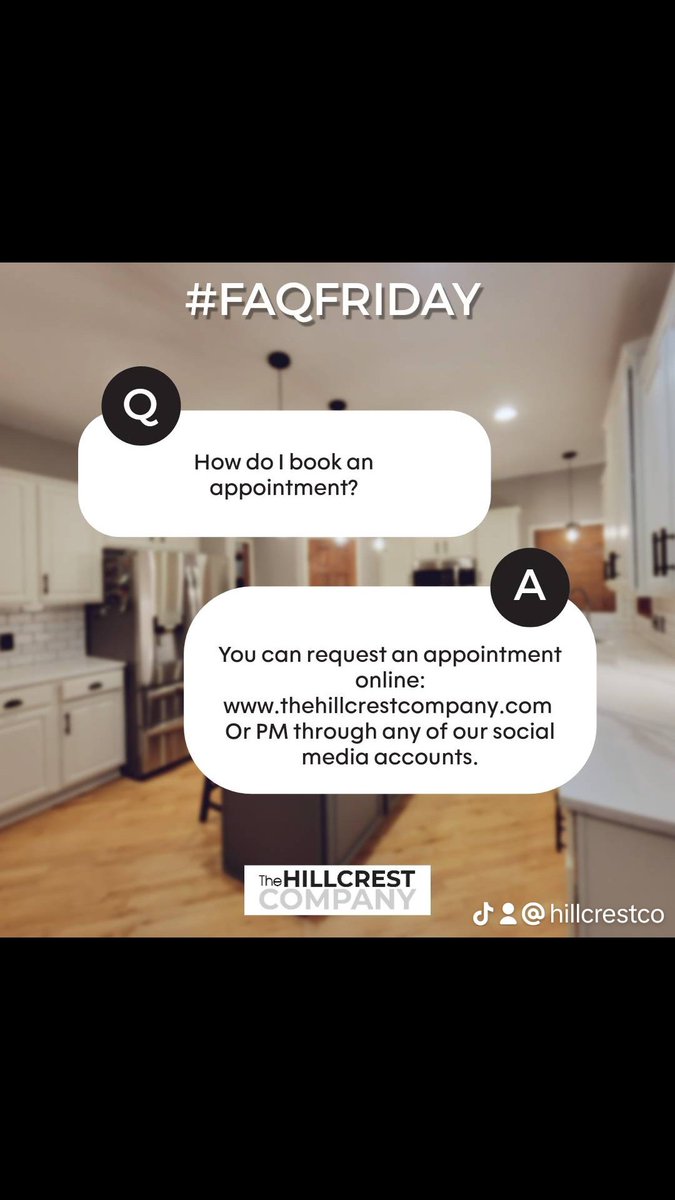 1. Using the link to our online request, thehillcrestcompany.com/contact-us

2. projects@thehillcrestcompany.com

3. Text or call: (612) 741-9863 

#Hillcrest #painting #FAQFriday #interiorpainting #exteriorpainting #localpainter #financing #interiordesign #freeconsultation