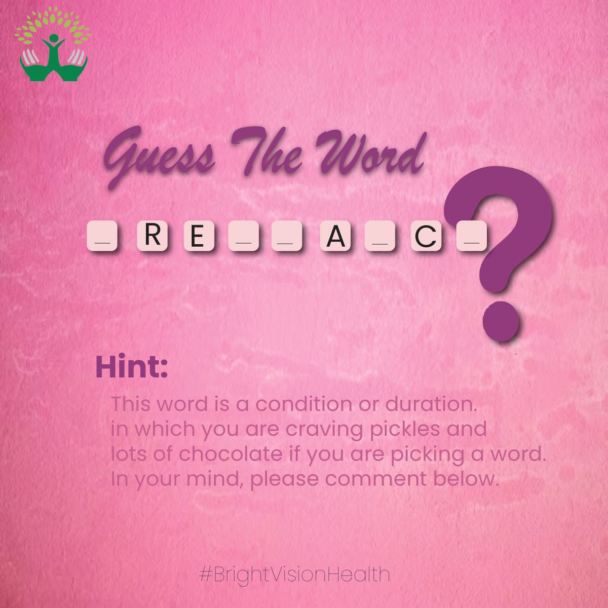 bvh_pk's tweet photo. Let's weave the story together – guess the missing word in this puzzle. Your heartfelt answers mean the world to us. Share your guesses below, and let's celebrate the magic of life as one big family.
Read the hint to answer

Be bright choose right!

#brightvisionhealth #guess https://t.co/B6qur6lqXM