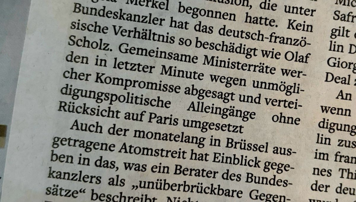 Die <a href="/welt/">WELT</a> heute: „Kein #Bundeskanzler hat das deutsch-französische Verhältnis so beschädigt wie Olaf #Scholz.“ 
Dem ist nichts hinzuzufügen.
🇩🇪🤝🇫🇷