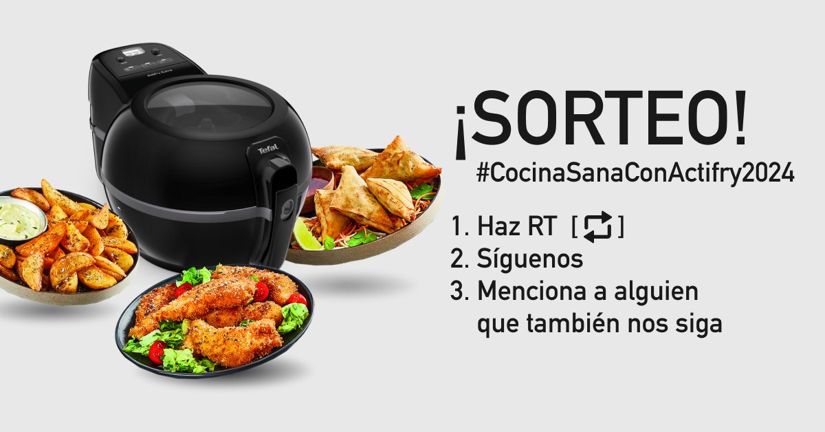 SORTEO #CocinaSanaConActifry2024

📣 Participa y consigue un ACTIFRY EXTRA en cada canal de TEFAL España: Facebook, Twitter e Instagram.📣
Haz [RT+Follow] y menciona a 1 persona que también nos siga.
📆 Tienes tiempo hasta el 16/01 incluido.
¡Suerte!
