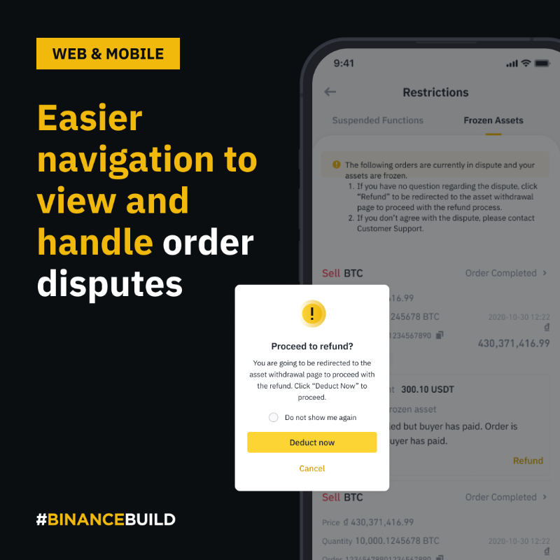 binance's tweet photo. 2024's first #BinanceBuild update brings you improvements to your P2P experience.

You can now:

🔸 Customize how you view ads with new filters
🔸 Manage P2P disputes more conveniently

Tap to try 👇