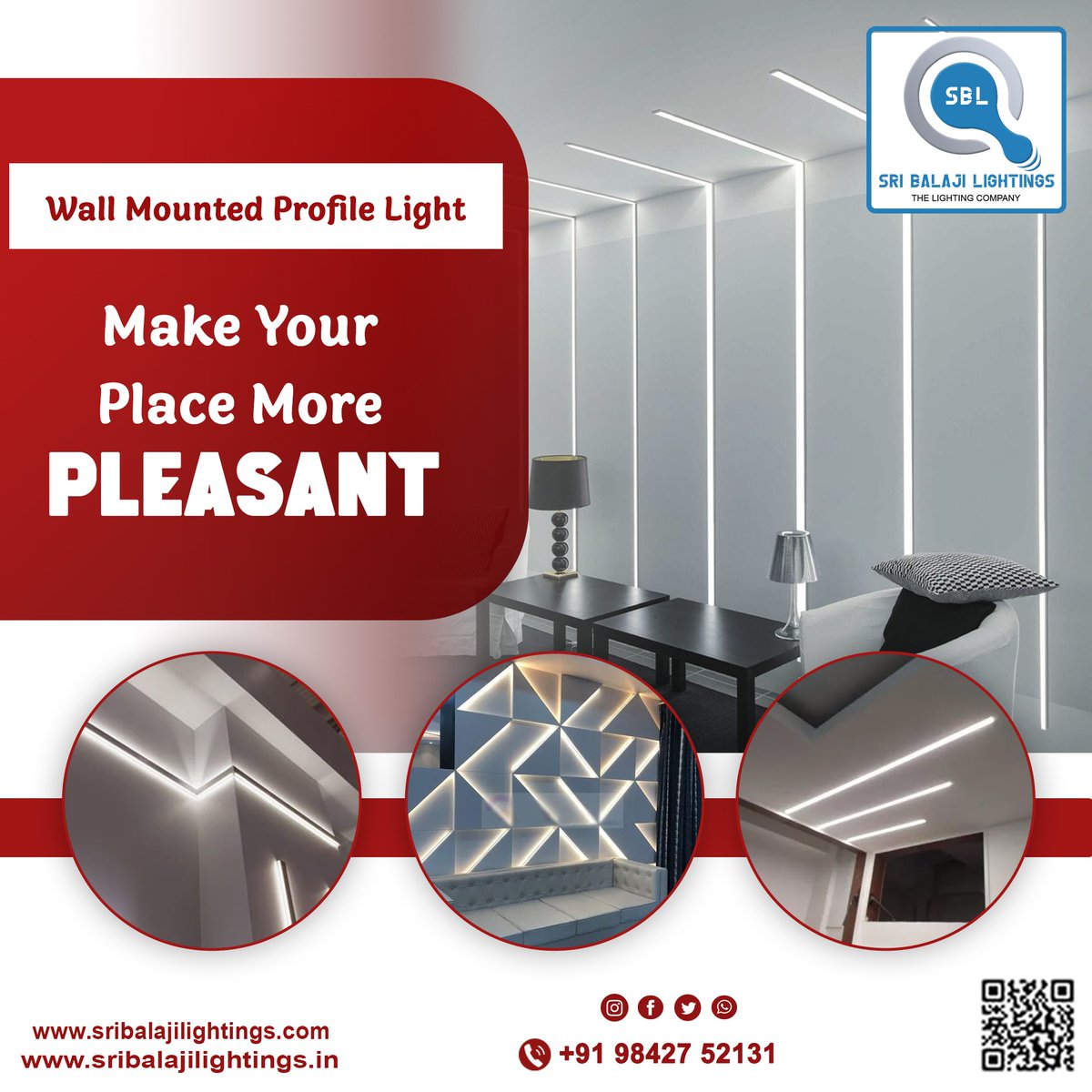 Sri balaji lightings WALL MOUNTED PROFILE LIGHT 'Make your place more pleasant.' ☎For enquiry call us 9842752131 sribalajilightings.com #sribalajilight #smartlighting #hibaylight #fancylights #downlight #smartlighting #ledropelight #ropeledlight #wallmounted #walldecor