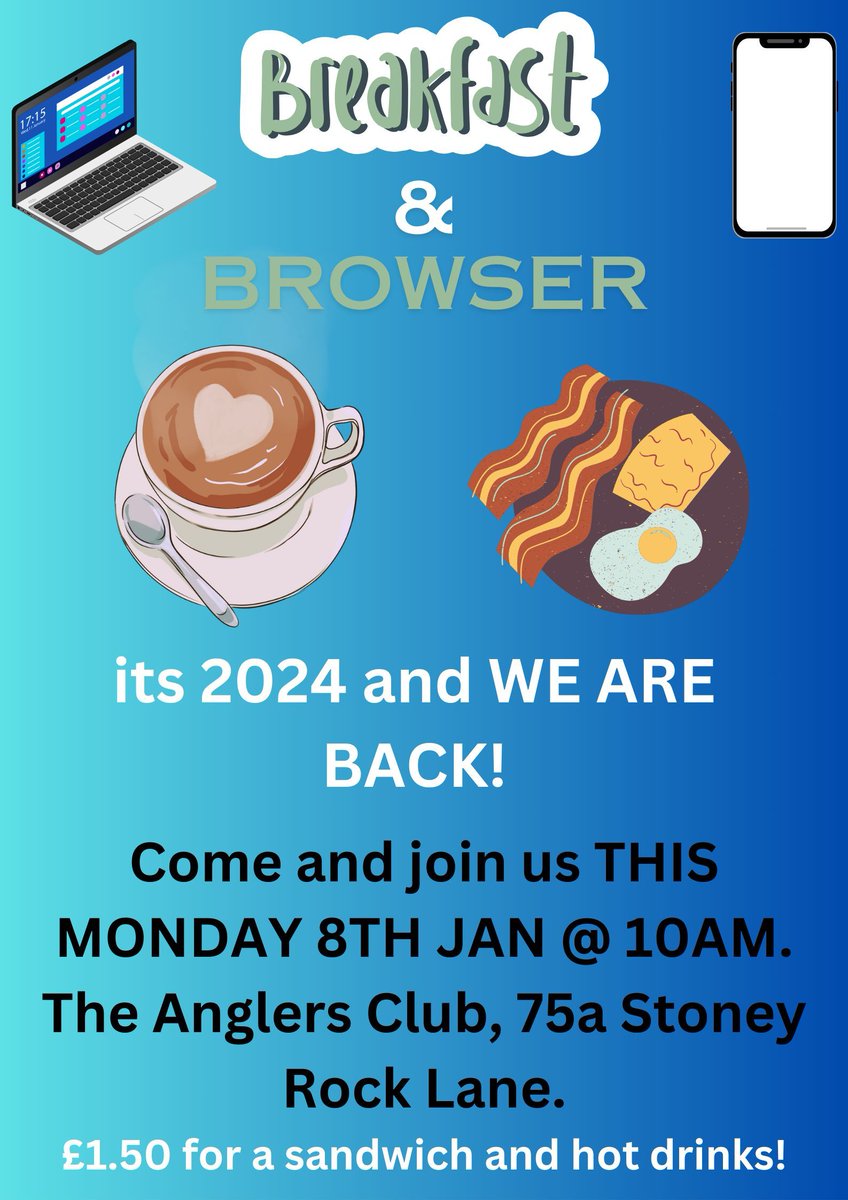 All groups restart next week, that means Breakfast n Browsers is back baby! Join Kelly and the gang from 10 for cuppa, breakfast sandwich and all the digital help you could need.